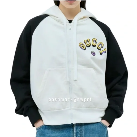 GUCCI 🍇 Hoodie Graphic Jacket Black Off White Zip Up Sweatshirt Logo S Small - Picture 14 of 15